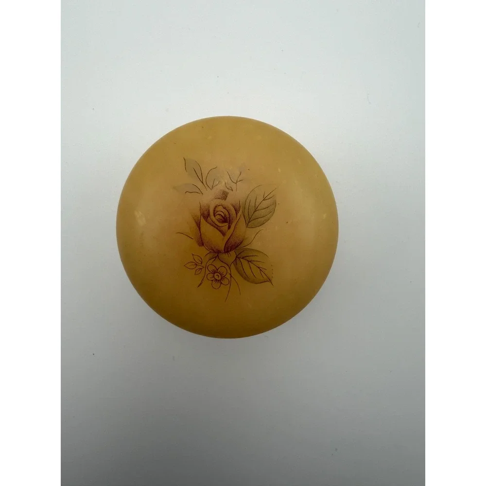 Genuine Alabaster Trinket Jar Round Hinged Box Rose Design Made in Italy